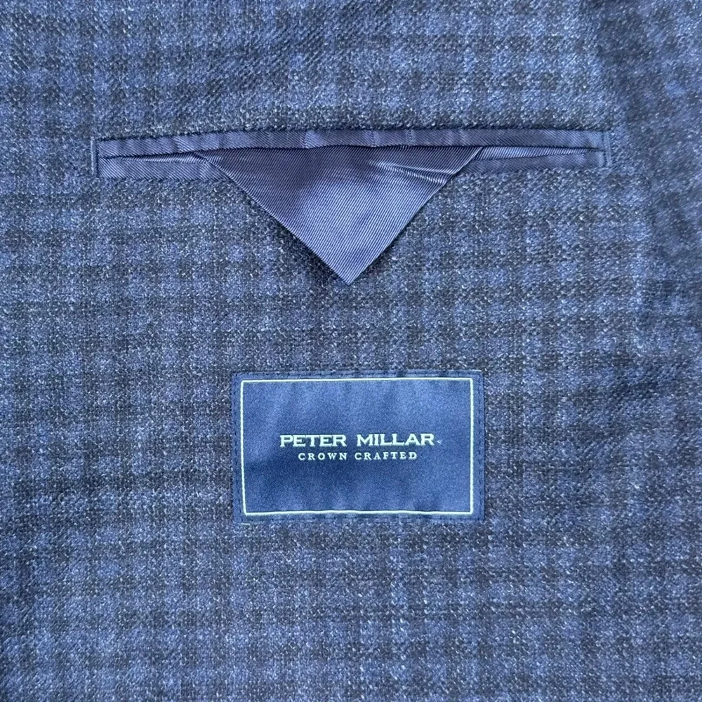 NEW Peter Millar Mens 42L Crown Crafted Navy Wool Silk Cashmere Check Blazer